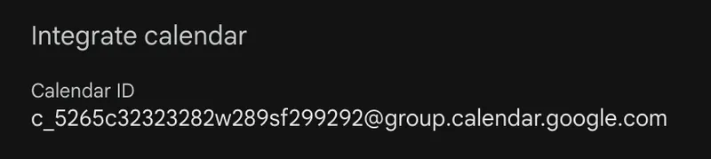 Google calendar ID in settings