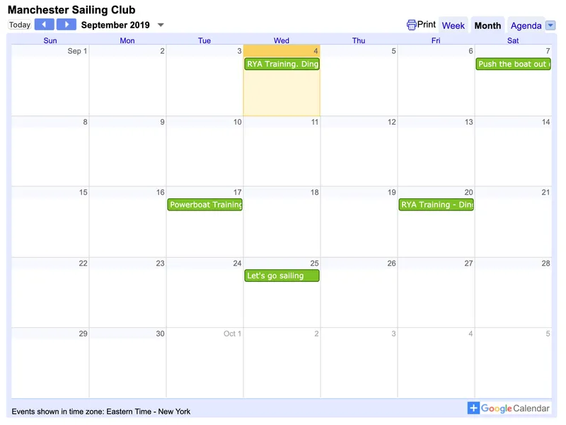 Example default Google Calendar embed